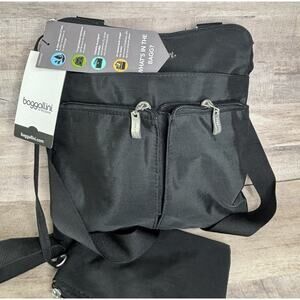 BAGGALLINI Multi Pocket Bucket /Crossbody Black Bag with wristlet wallet NWT
